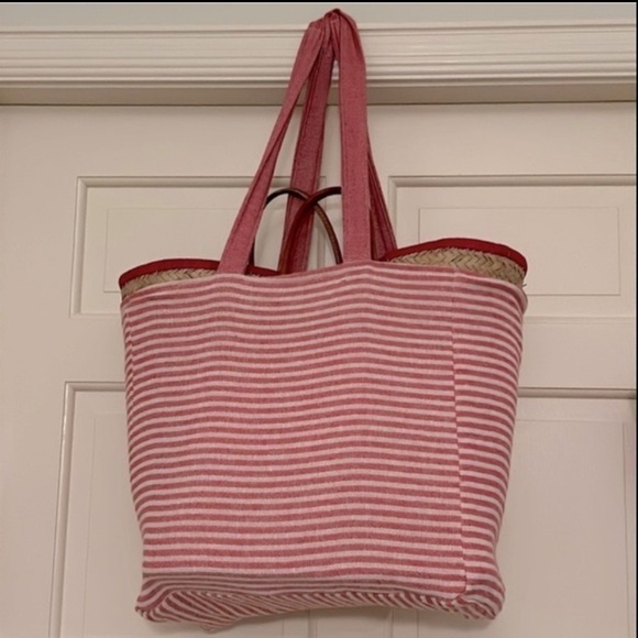 Ralph Lauren Handbags - RLH Stripe Bag Red Natural Loom Weave Organic Cotton Travelin’ Light REwork NEW!